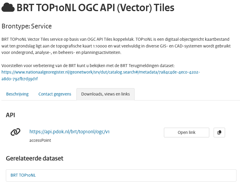 OGC API - Tiles van de BRT TOP10NL in het Nationaal Georegister