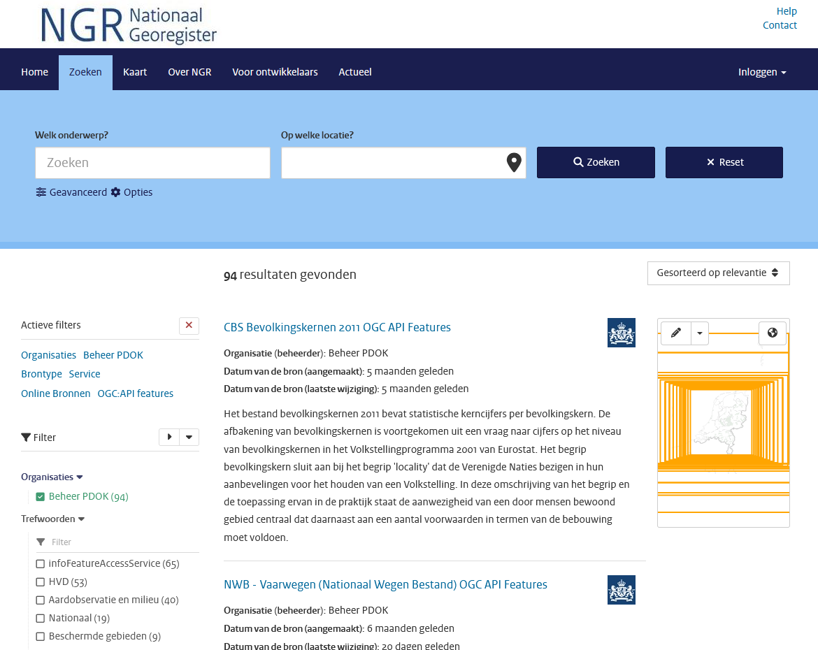 Alle datasets met OGC API - Tiles op NGR