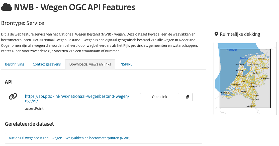 OGC API - Features van de NWB wegen in het Nationaal Georegister