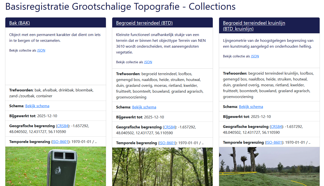 Screenshot van de Collections pagina