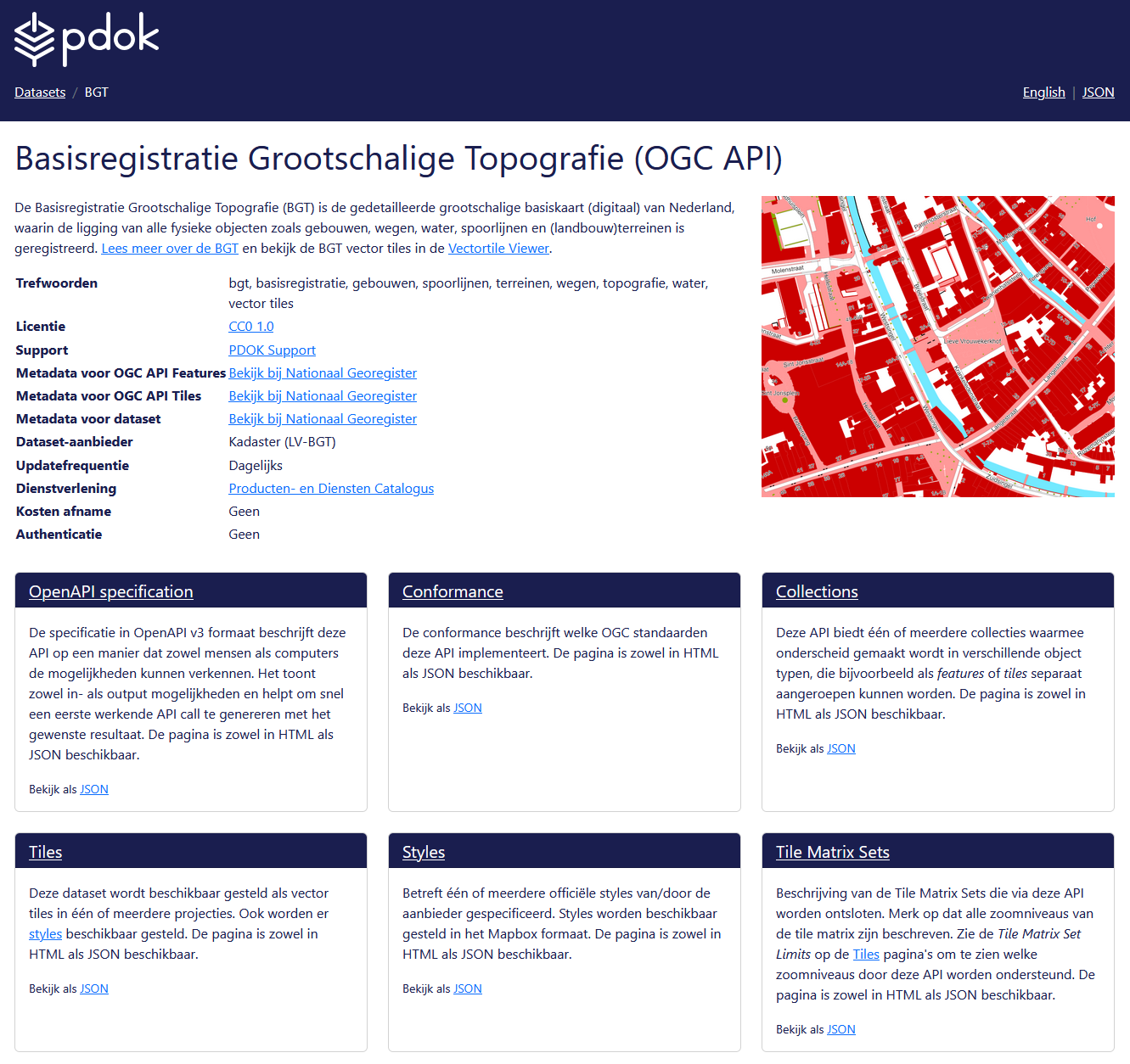 Screenshot van de landing page van de BGT OGC API