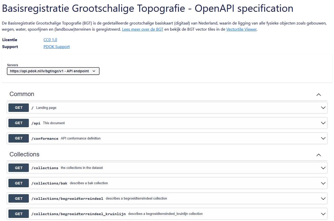 Screenshot van de OpenAPI specification