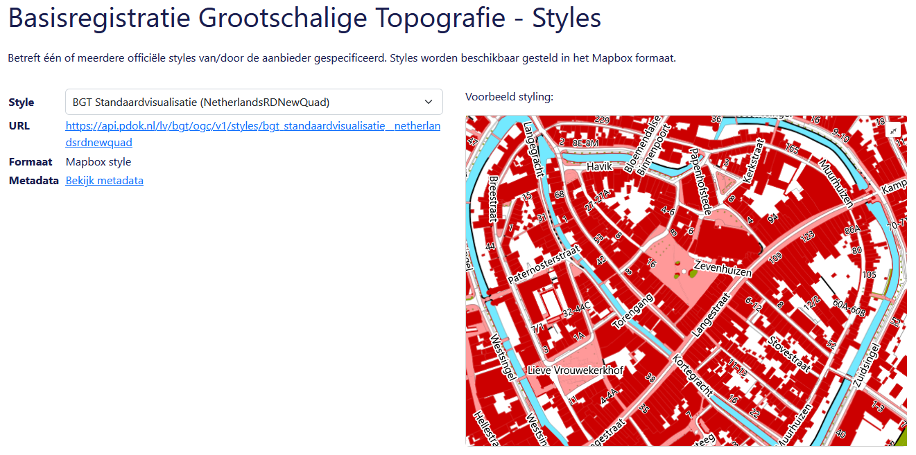 Screenshot van de Styles pagina